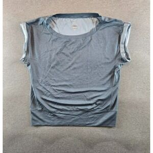 Nike Dri Fit Women's Striped Boat‎ Neck Roll Sleeve T Shirt Size L Blue Swoosh